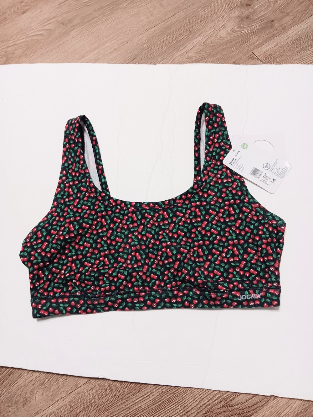 Jockey NWT organic cotton stretch cherry print sports bra, XL - Picture 3 of 10